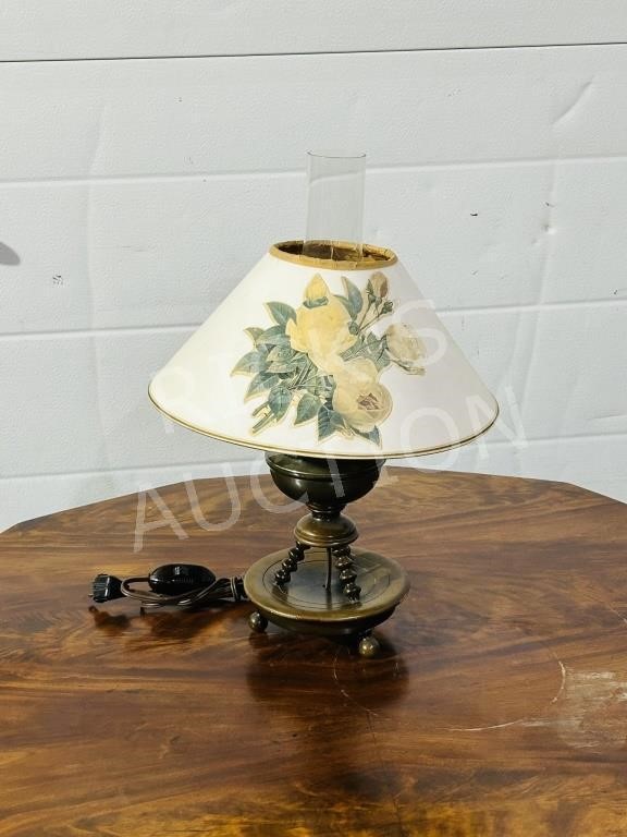 vintage electric table lamp - wood & copper