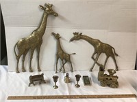 BRASS - GIRAFFES, TRAIN, BELL, GOBLETS ,TRAY