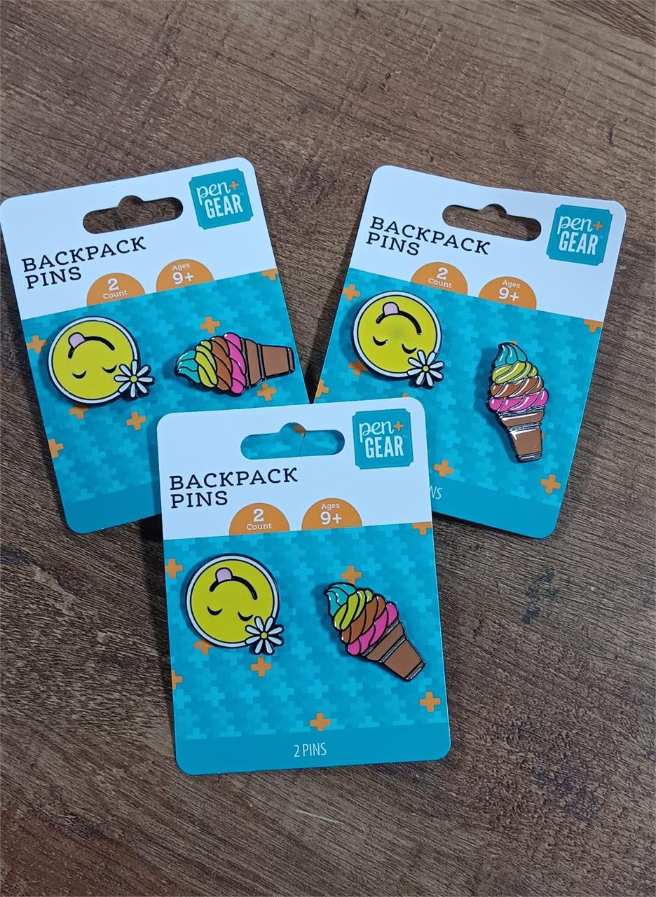 3pk Pen+Gear Backpack Pins, Emoji/Ice Cream A3