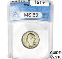 1932-D Washington Silver Quarter ANACS MS63