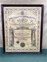 Antique Framed 32nd Degree Freemason Certificate