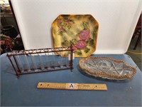 Test Tubes w/ Metal Rack, Candy Bowl, Rose Plate