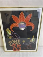 Mardi Gras (19)85 Silk Screen  framed Poster. Sign