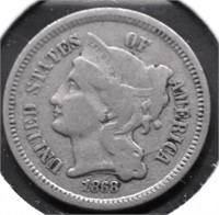 1868 3 CENT PIECE F
