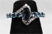 STERLING SIVLER SWISS BLUE STONE RING   SIZE 5.75