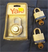 (2) Master padlocks with keys and brand new Yale