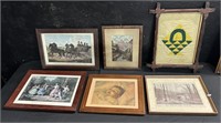 6 Framed Art Prints (Quilt, Currier & Ives).