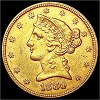 1880 $5 Gold Half Eagle CLOSELY UNCIRCULATED