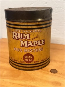 Vintage 1940's Rum Maple Pipe Mixture Tin Canister