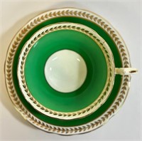 PRETTY AYNSLEY GREEN W GOLD TRIM CUP & SAUCER