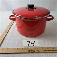 Red Enameled Pot with Lid