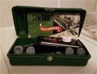 Singer button holer in original green plastic box