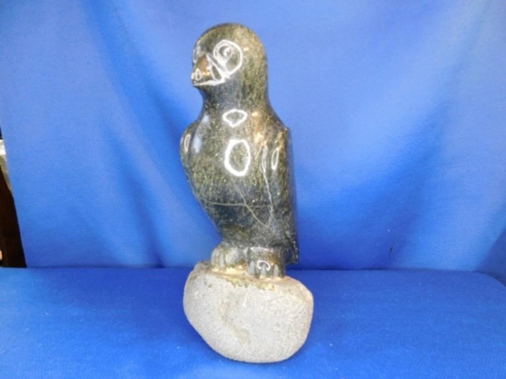 Inuit Soapstone Carving - Bird - 9" T