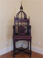 Mid Century Victorian Wood Bird Cage on Stand