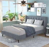 Queen Bed Frame with Velvet Upholstered