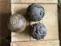 Carved Wooden Balls Lot of Three