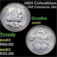1893 Columbian Old Commem Half Dollar 50c Grades S