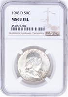 Coin 1948-D Benjamin Franklin Half Dollar NGC MS63