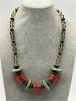 FINE Sterling Silver Turquoise & Coral Necklace