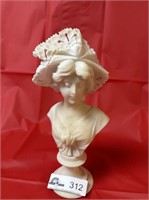 White Alabaster female bust 10inch AS IS