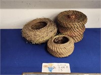 THREE NATIVE AMERICAN WOVEN PINE NEEDLE BASKETS