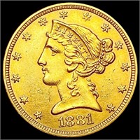 1881 $5 Gold Half Eagle CHOICE AU