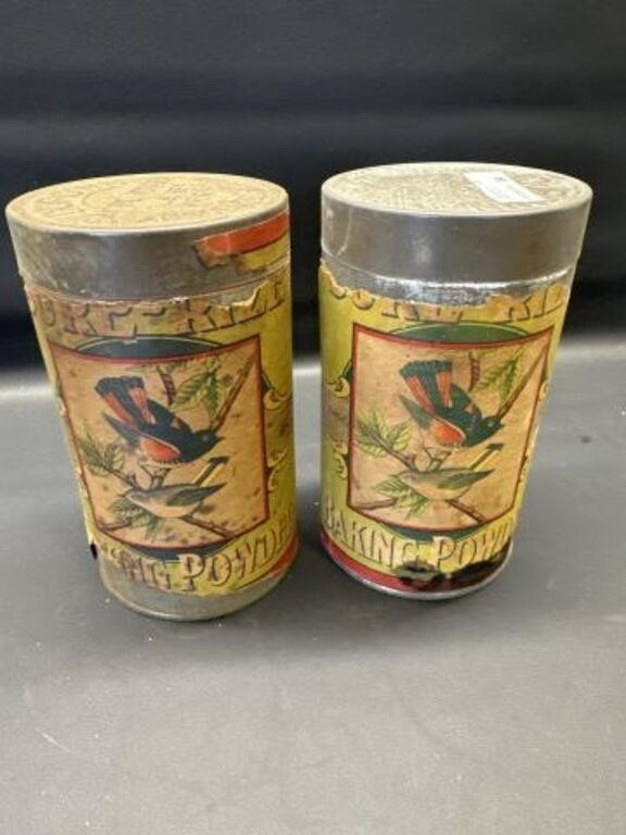 2 Vintage Sure Rize Ourown Baking Powder tin 5.5"h