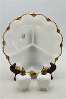 Anchor Hocking Divided Relish Plate w/Gold Trim &