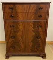 BEAUTIFUL FLAMED MAHOGANY FIVE DRAWER CHEST