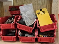 SMALL RED BINS & CONTENTS, HAND TOOLS IN TOTE