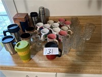 Assorted Coffee Mugs & Drinking Glasses