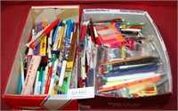 2 FLAT BOXES OF PENS, PENCILS & OFFICE SUPPLIES