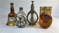 5 x  WHISKY DECANTERS,  INCL. WADE  BELL & OTHERS