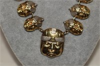 Olmec Head Necklace Marked 925/Gold Overlay