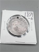 1859 op seated half dollar xf holed