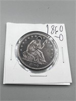 1860 o seated half dollar holed