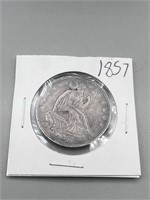 1857 seated half dollar vf holed