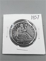 1857 seated half dollar vf holed