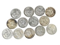 13 $6.50 Face Silver Franklin Half Dollars