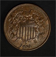 1864 2-CENT PIECE, AU/BU