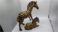 Two Wooden Zebra Figures Painted Black & Gold
