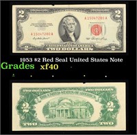 1953 $2 Red Seal United States Note Grades xf