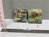 2 Canvas Oil Paintings Small 4"x4"