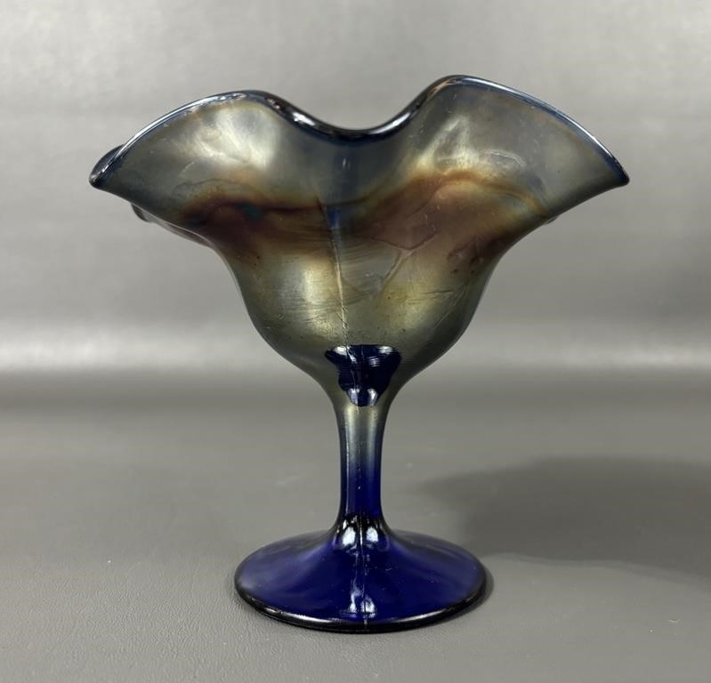 Fenton Cobalt Carnival Glass Compote