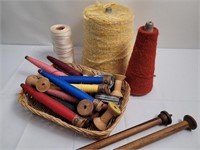 Knitting needles, spools, thread