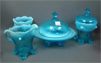 Jefferson Glass Blue Opal Swag & Brackets Table St