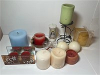 LOT - ASSORTED CANDLES, HOLDERS, ETC