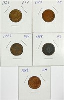 (5) Indian Head Cent Lot 1863,1884,1887,1888,1889