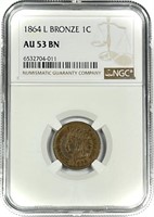 1864 L Bronze Indian Head Cent NGC AU53BN
