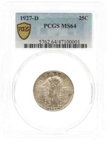 1927-D US STANDING LIBERTY 25C SILVER COIN PCGS MS